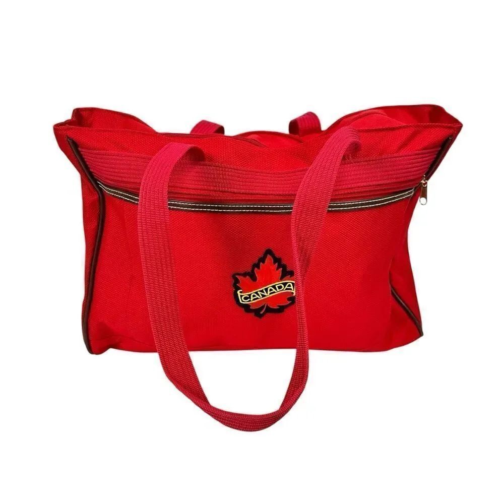 Vintage Canada Travel Tote Duffel Carry On Overnight Gym Bag Red Canvas